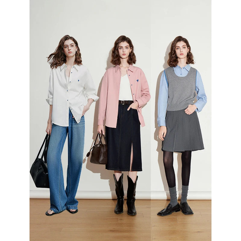 Chemisier en coton pour femme – Haut de bureau brodé « Love »