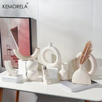 Vase Nordique en Céramique Creux Circulaire Donuts Pot de Fleurs Décoration Maison Salon Accessoires Décoration Intérieure Bureau Cadeau