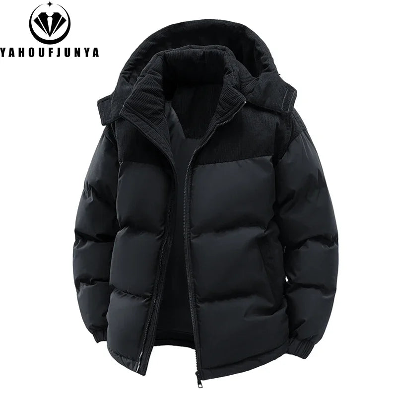 Men’s Autumn Winter Windbreaker Jacket – Warm Casual Parka with Removable Hood & Pockets