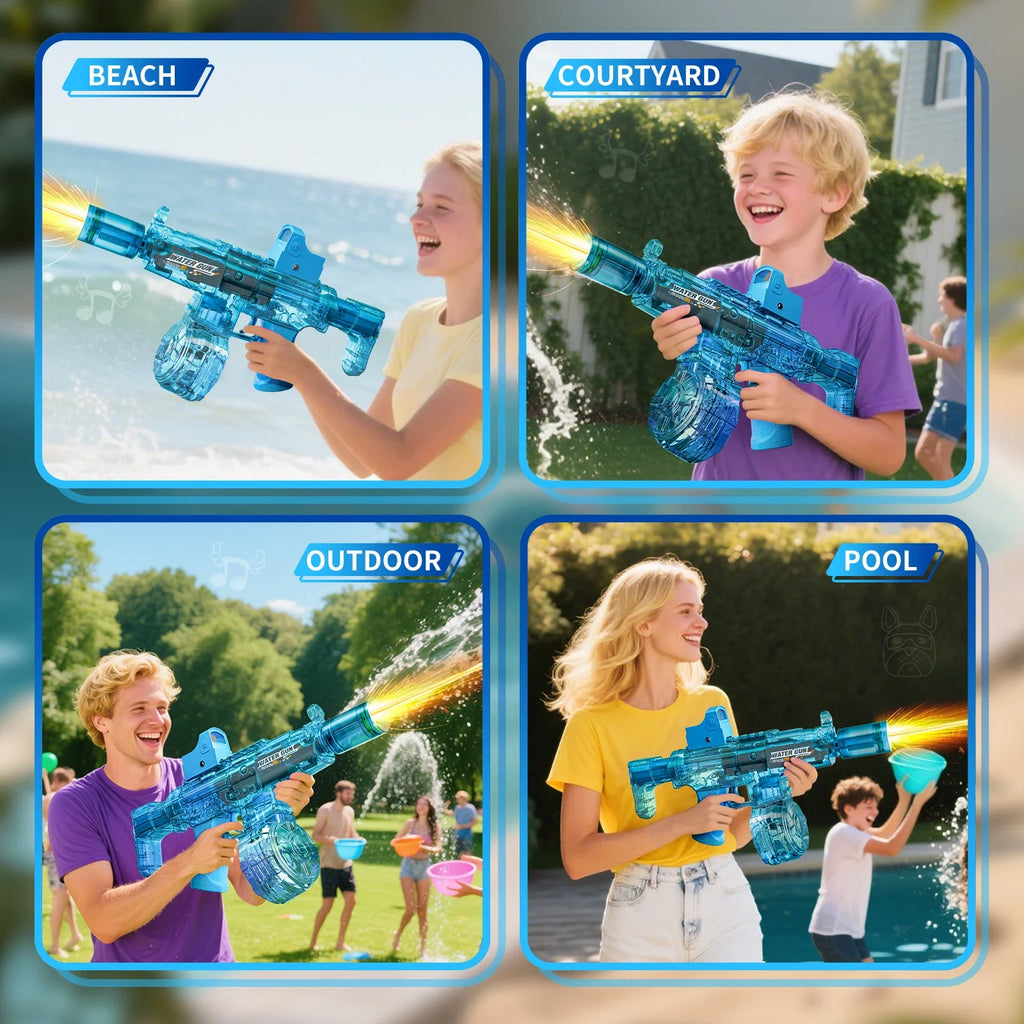 Simulated Recoil Electric Water Gun Toy with Automatic Lights & Water Spray Feature