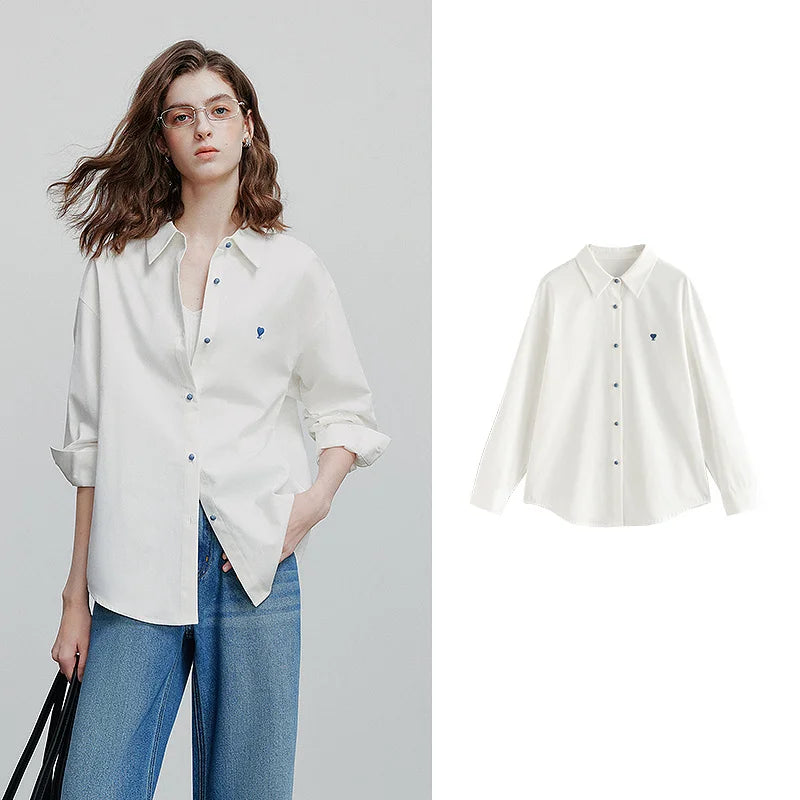 Chemisier en coton pour femme – Haut de bureau brodé « Love »