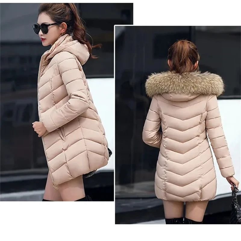 Women’s Winter Warm Fur Collar Parka – Elegant, Slim & Comfortable