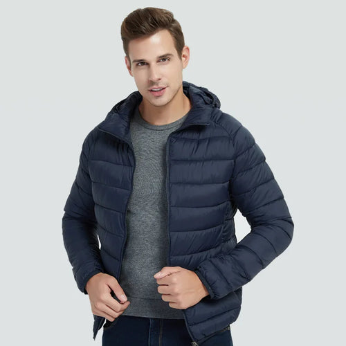 Men’s Lightweight Hooded Hiking Jacket – Waterproof Thermal Cotton Padded Winter Parka with Zip Pockets