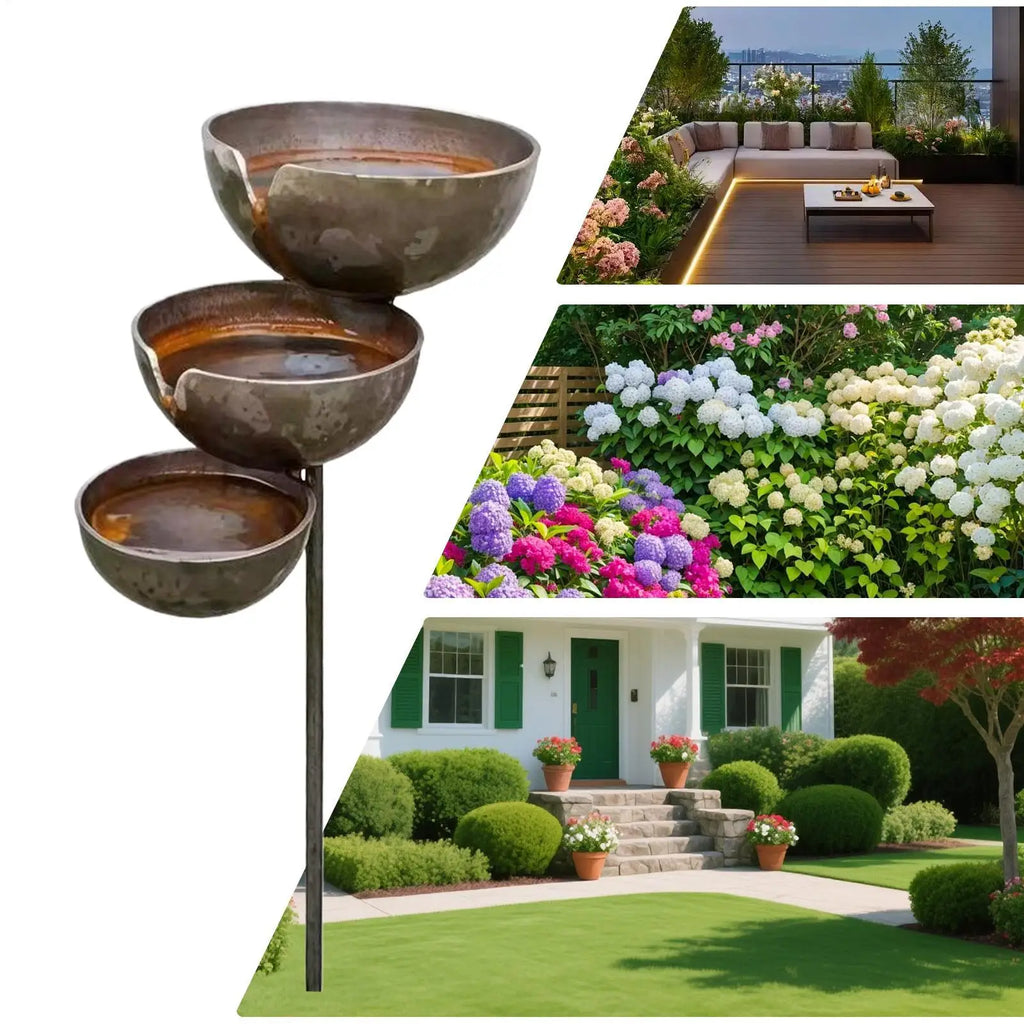 3-Tier Bee & Bird Water Station with Garden Stake – Decorative Outdoor Water Bowl for Bees, Butterflies & Birds