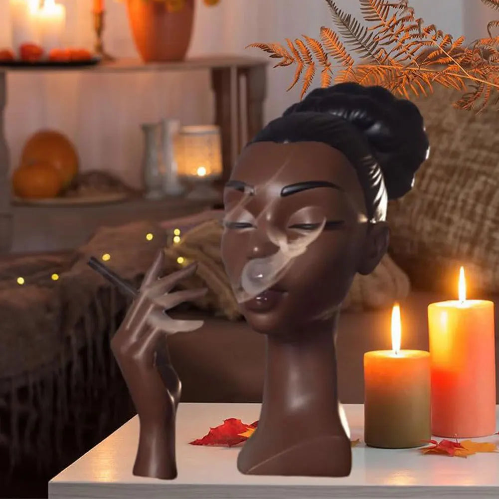 Black Woman Resin Head Incense Burner – Censer & Stick Holder for Home Décor