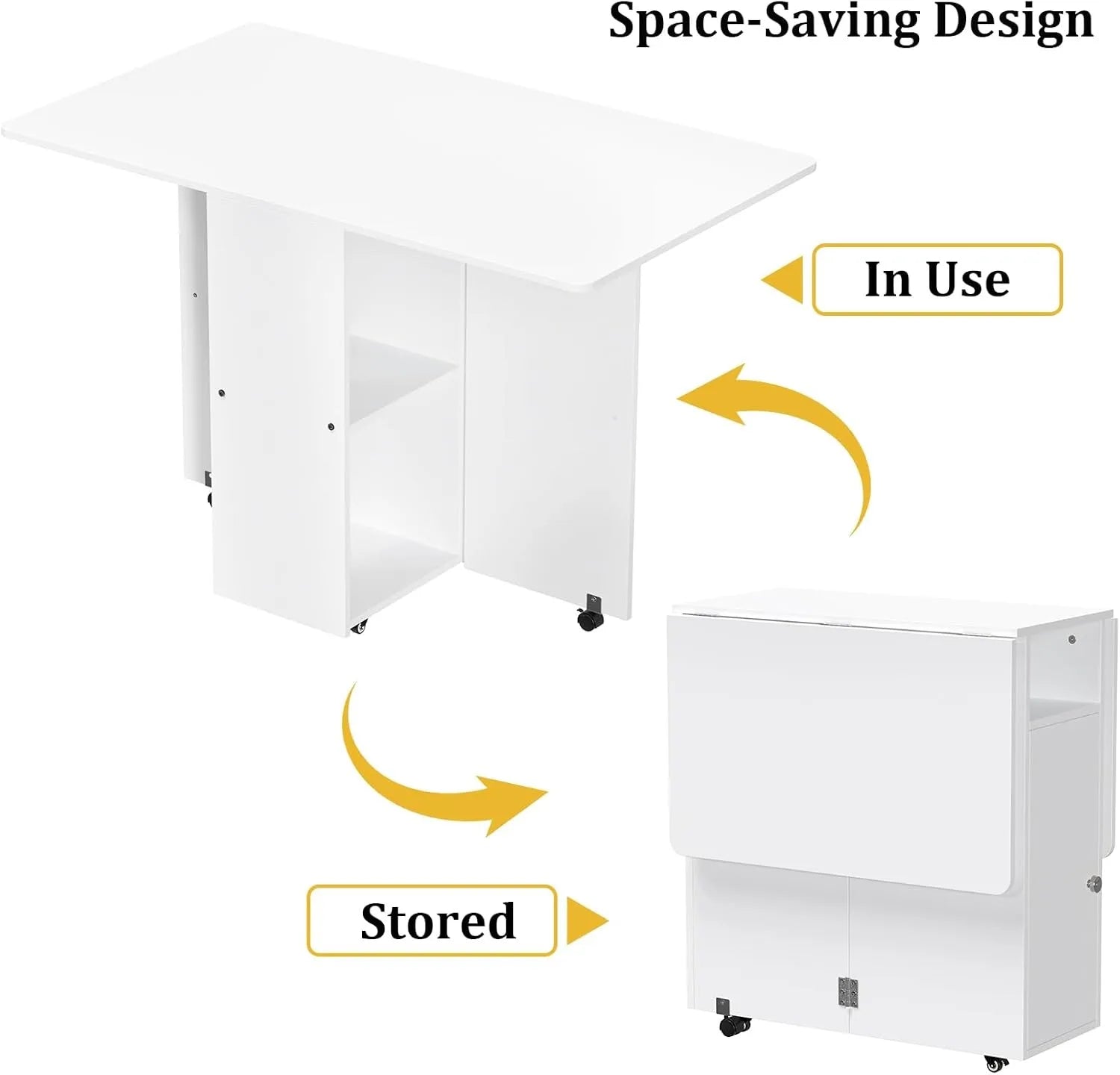 Houten Multifunctionele Opklapbare Eettafel Uitschuifbare en Verplaatsbare Tafel met Wielen en Opbergplanken