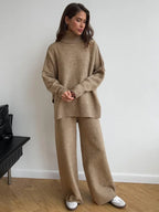 Women’s Turtleneck Knitted Sweater Set – Loose Casual Two-Piece Winter Outfit