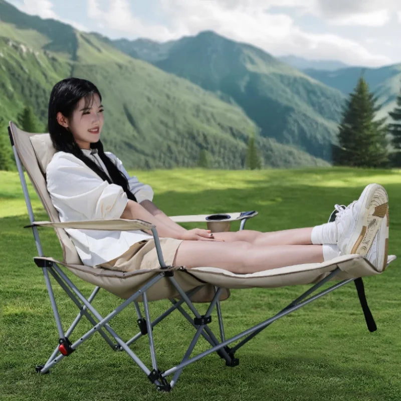 Folding Recliner Portable Camping Chair with Adjustable Backrest – Cotton-Filled Seat Outdoor Beach & Fishing Chair