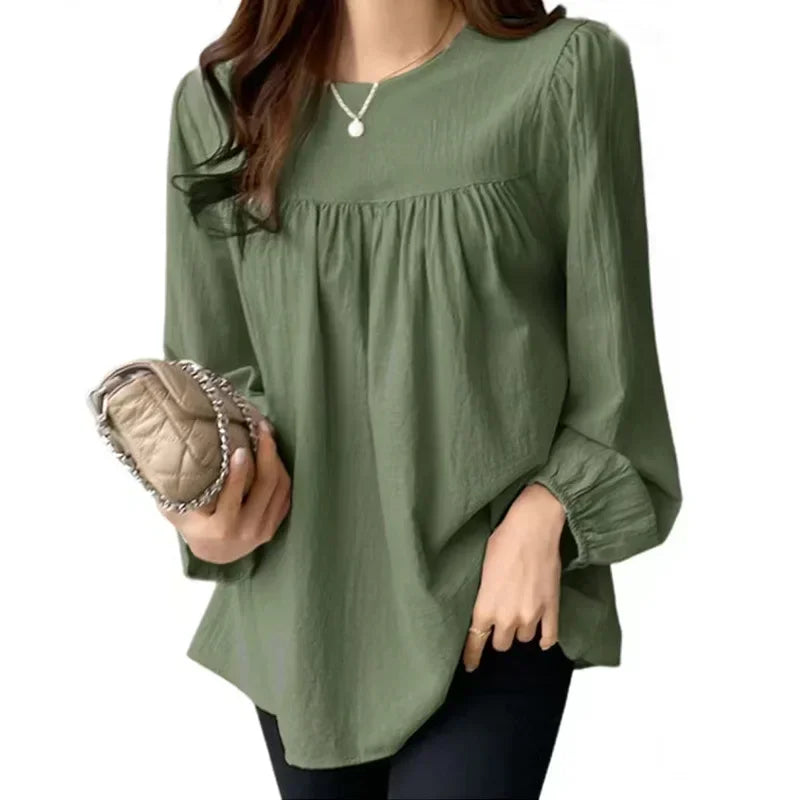 Fashion Elegant Solid Blouse for Women – Long Sleeve O-neck Casual Office Lady Top