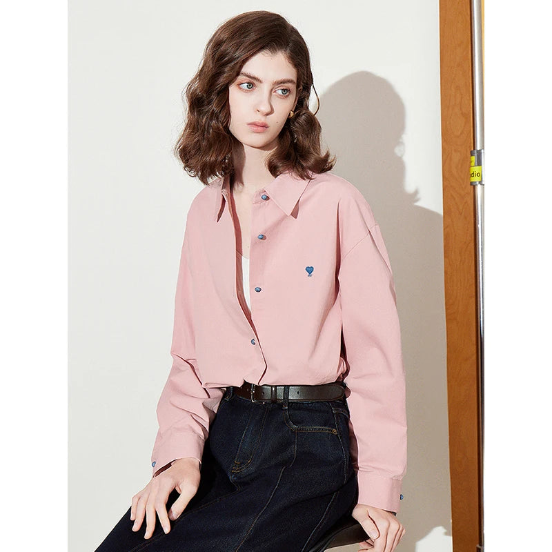 Chemisier en coton pour femme – Haut de bureau brodé « Love »