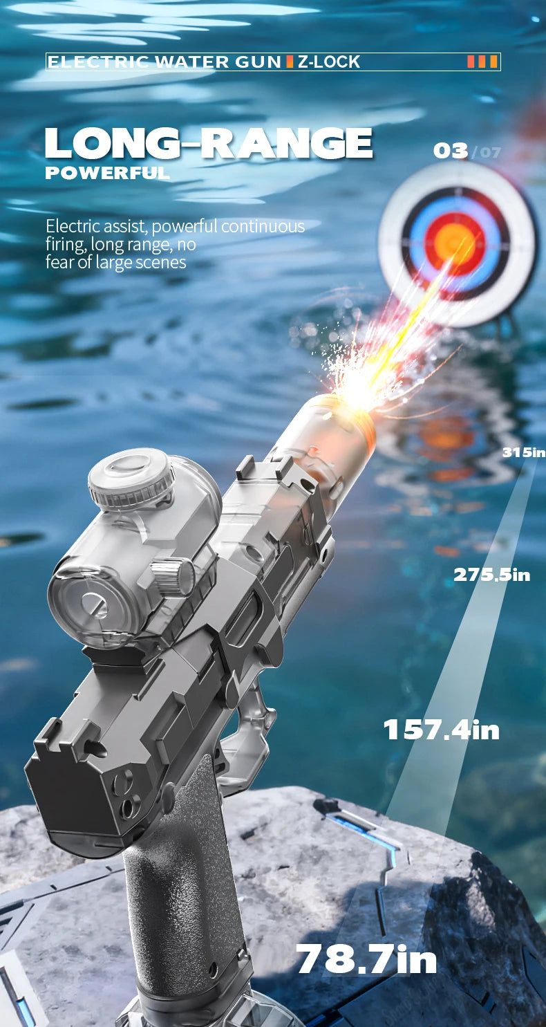 Simulated Recoil Electric Water Gun Toy with Automatic Lights & Water Spray Feature