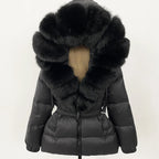 OFTBUY Real Fur Coat – Women’s Winter Puffer Jacket with Fox Fur Hood