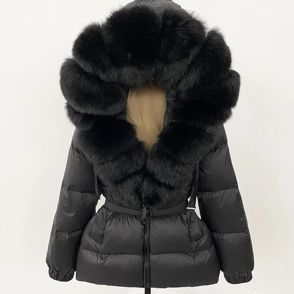 OFTBUY Real Fur Coat – Women’s Winter Puffer Jacket with Fox Fur Hood