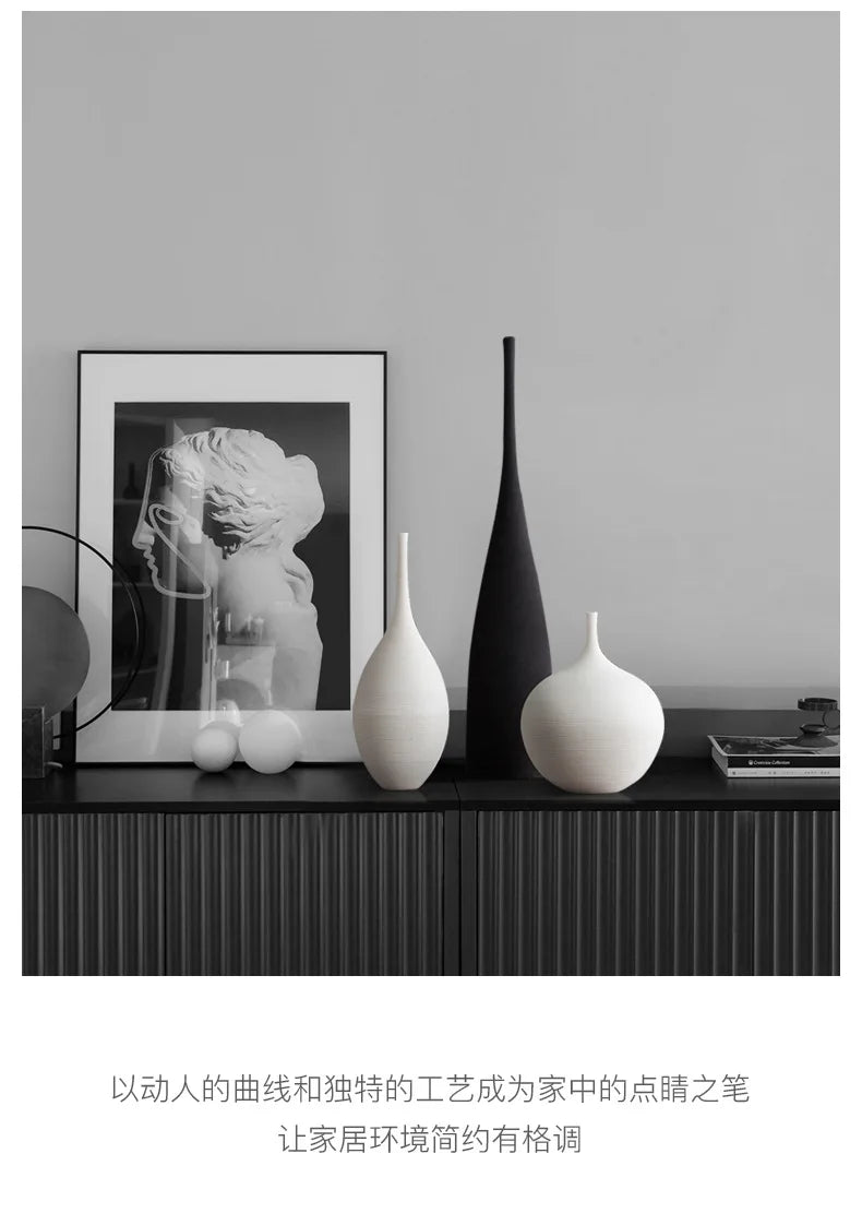 Minimalist Handmade Zen Ceramic Vase – Black & White Hand-Drawn Art for Living Room & Home Decor