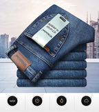 Top Brand Men’s Washed Jeans – High Waist Business Casual Denim Pants