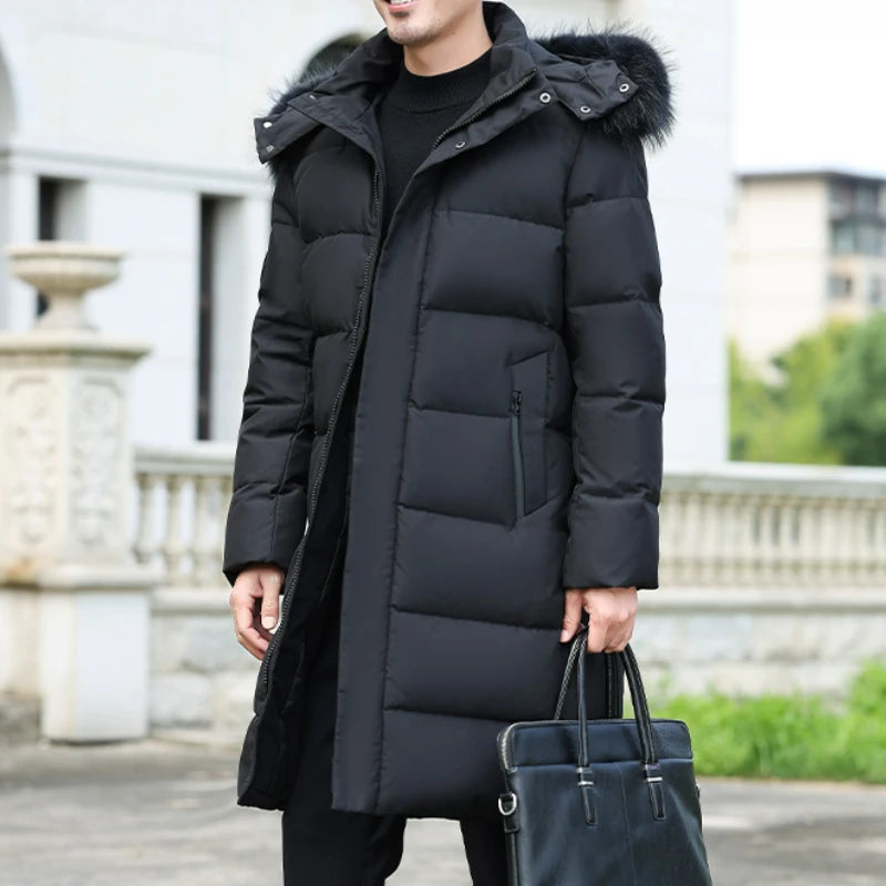 Men’s Winter Fur Collar Down Jacket – Luxury, Warm & Casual