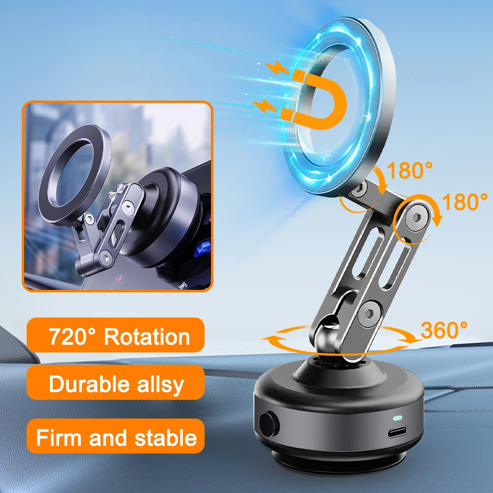X93 Magnetic Vacuum Phone Holder – Foldable 360° Rotating Electric Suction Mount for Car, Kitchen, Gym & Desk