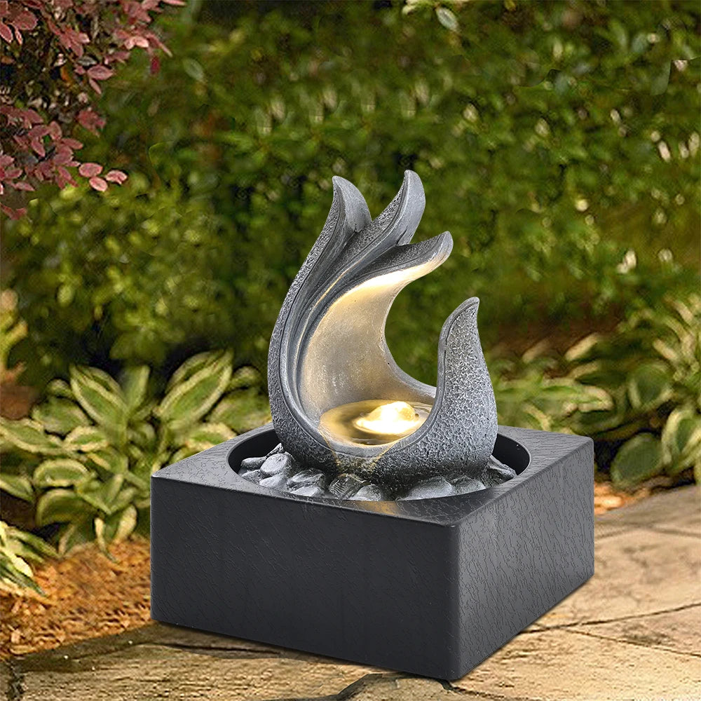 Tabletop Resin Water Fountain with LED Light – Indoor Zen Desk Decor Feature