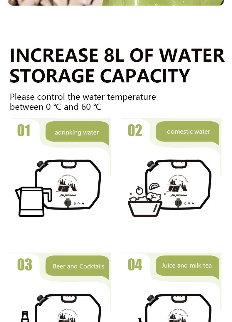 8L Large Capacity Outdoor Folding Water Bag – Portable Camping Water Storage Solution