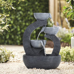 Rustic Outdoor Floor Water Fountain with LED Lights – Cascading Bowls for Patio