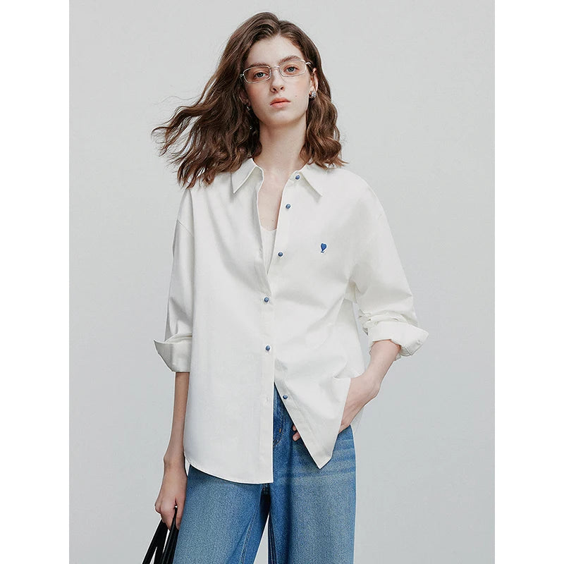 Chemisier en coton pour femme – Haut de bureau brodé « Love »