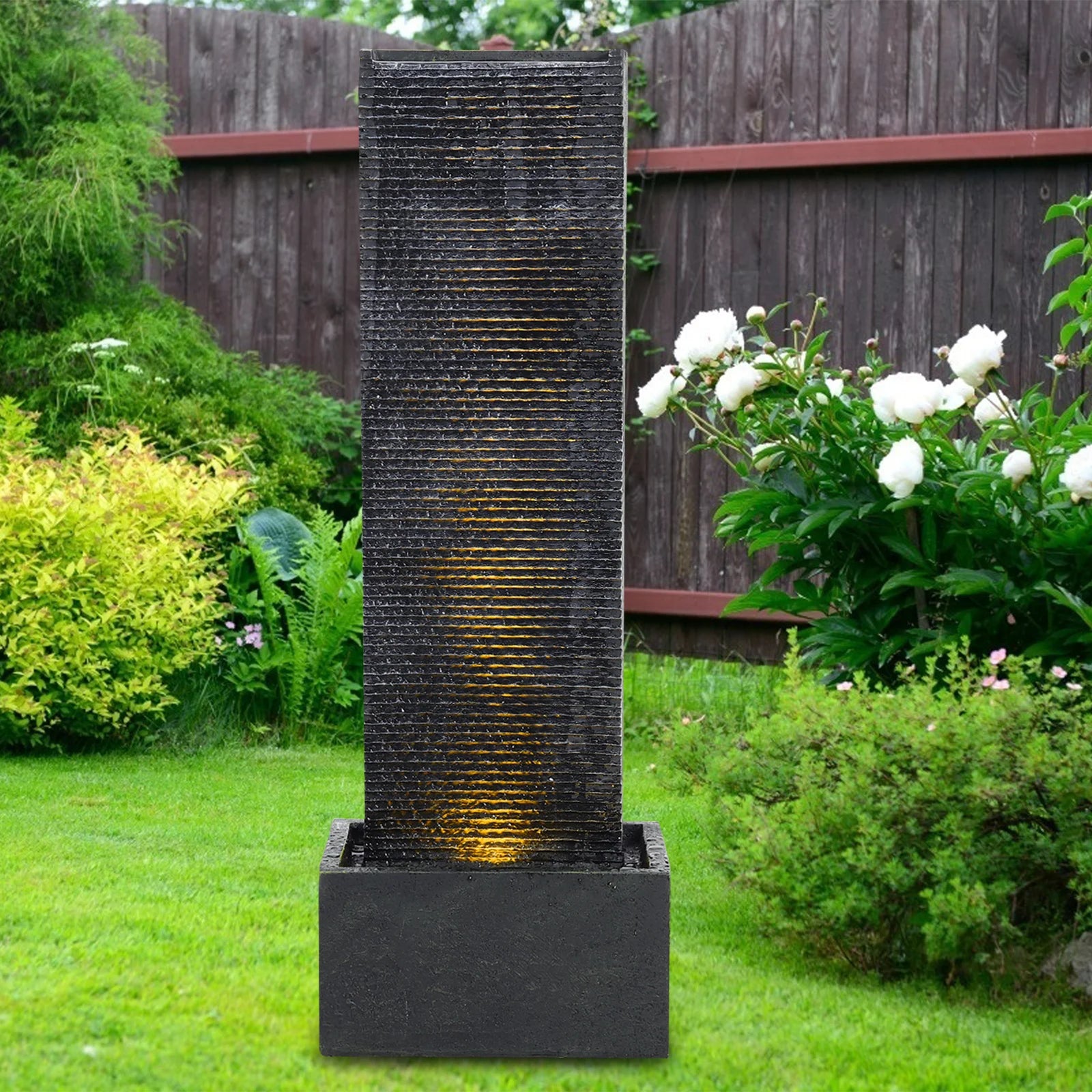 Outdoor Freestanding Water Fountain – Garden LED Waterfall Feature with Pump