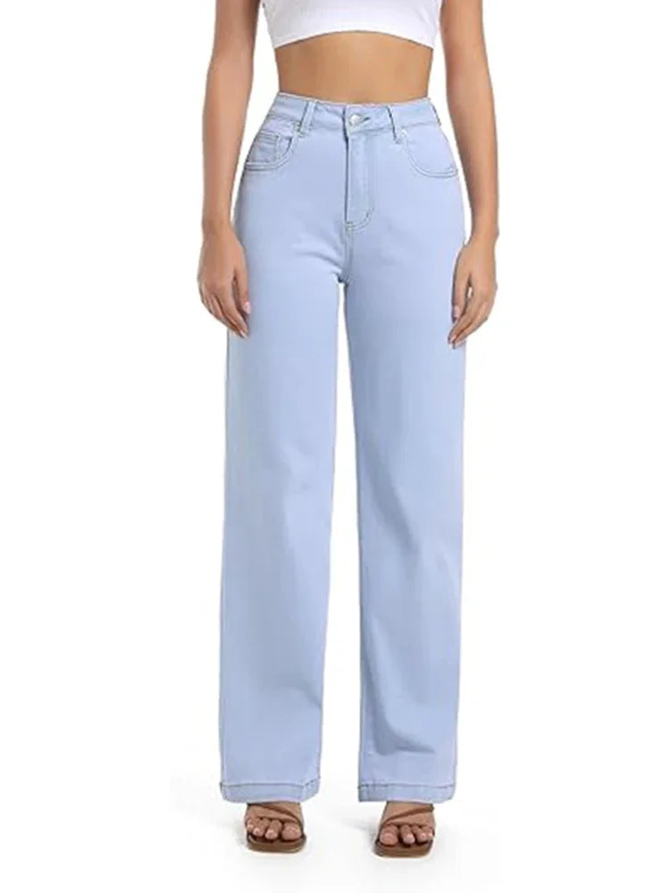 Women’s High Waist Straight Leg Jeans – Stretchy Slim Fit Office Trousers
