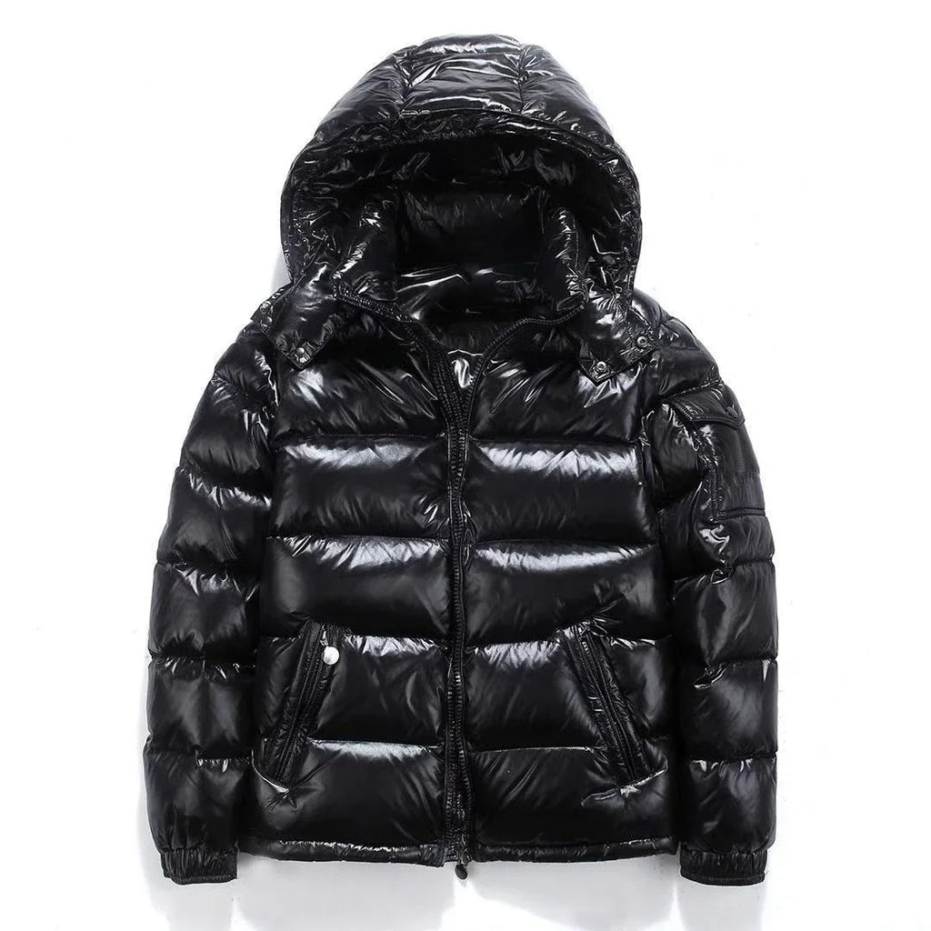 Glossy Short Down Jacket – Thickened Winter Hooded Coat for Men & Women