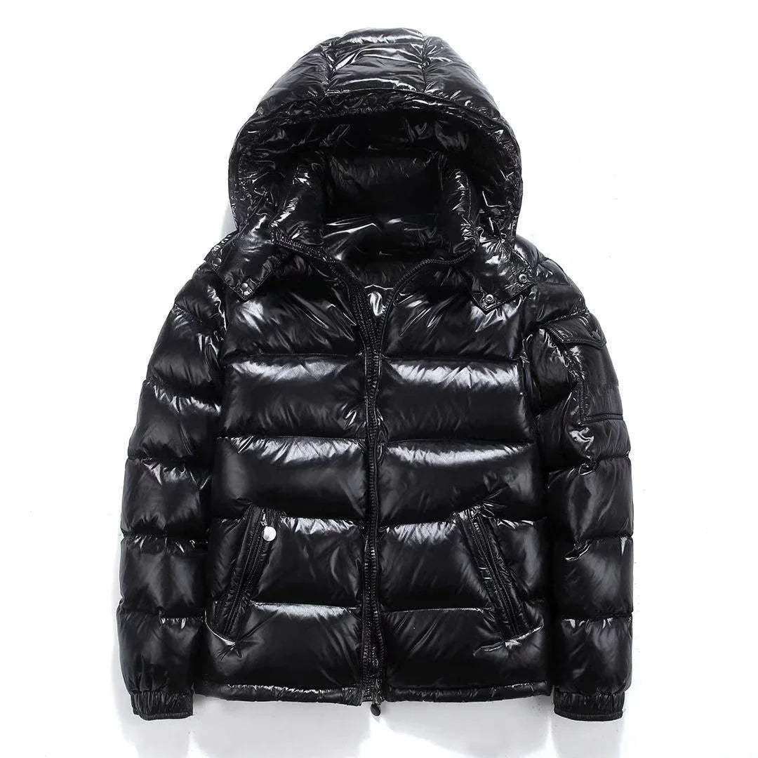 Glossy Short Down Jacket – Thickened Winter Hooded Coat for Men & Women