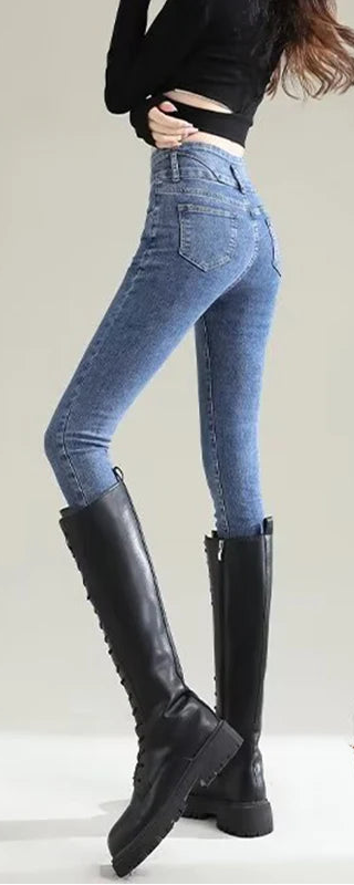 Winter Women’s Chic Fleece-Lined Straight Jeans – Warm High Waist Denim Pants