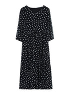 Summer Black Polka Dot Silk Midi Dress – Elegant Ruffled V-Neck Hepburn Style Party Dress
