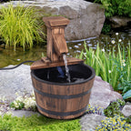 Outsunny Garden Wood Barrel Pump Patio Electric Water Fountain Deck Feature New