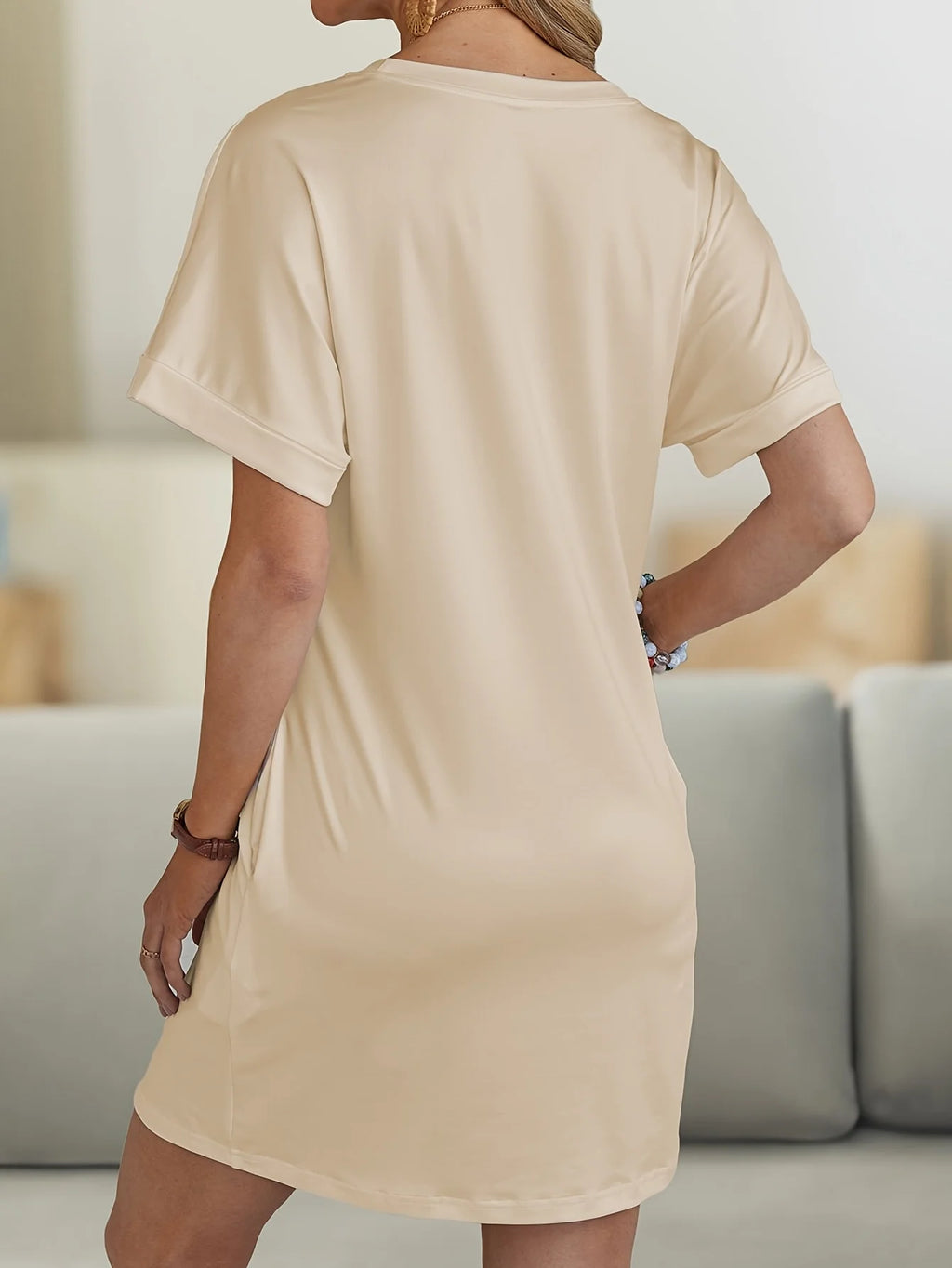Plus Size Loungejurk voor dames met sloganprint – Nachtjapon met vleermuismouwen en ronde hals