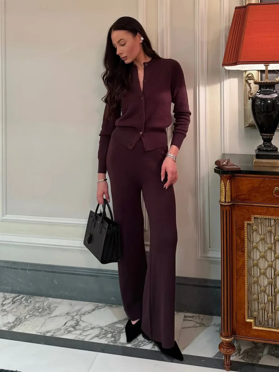 Ensemble cardigan et pantalon pour femme – Costume pull slim 2 pièces