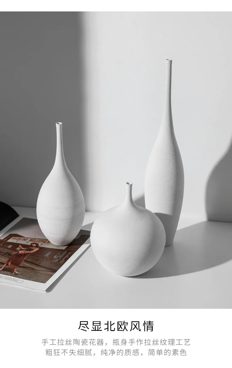 Minimalist Handmade Zen Ceramic Vase – Black & White Hand-Drawn Art for Living Room & Home Decor