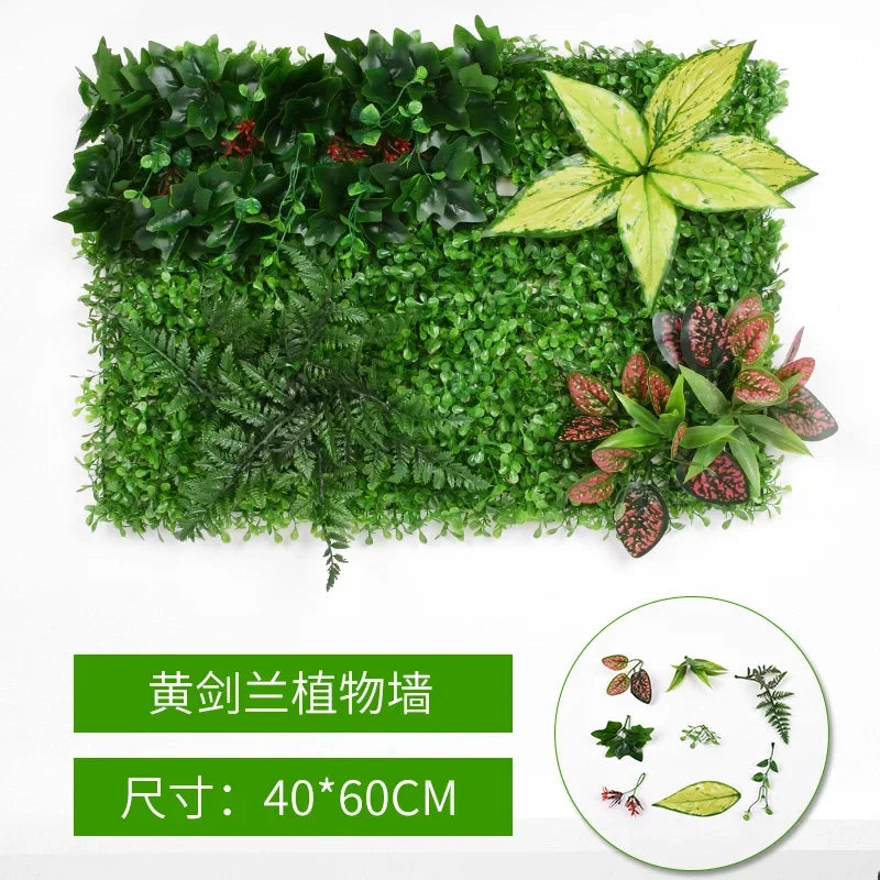 40X60cm 3D Artificial Green Plant Wall Panel – Realistic Grass Flower Wall Background Decor for Wedding, Garden & Outdoor Events