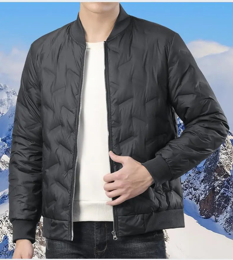 Men’s Winter Down Jacket – Lightweight Duck Down Puffer Coat with Stand Collar, Business Casual Style