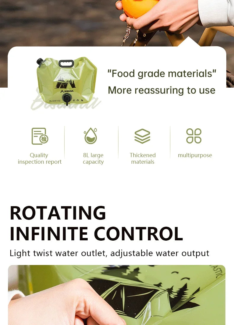 8L Large Capacity Outdoor Folding Water Bag – Portable Camping Water Storage Solution