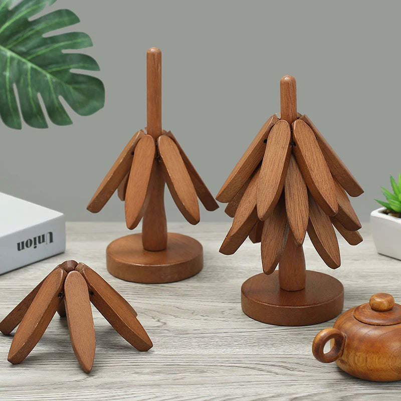 4PCS Wooden Tree Design Trivets – Heat Resistant Table Mats & Coasters