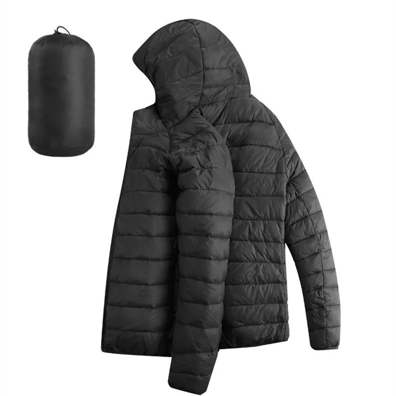 Men’s Lightweight Hooded Hiking Jacket – Waterproof Thermal Cotton Padded Winter Parka with Zip Pockets