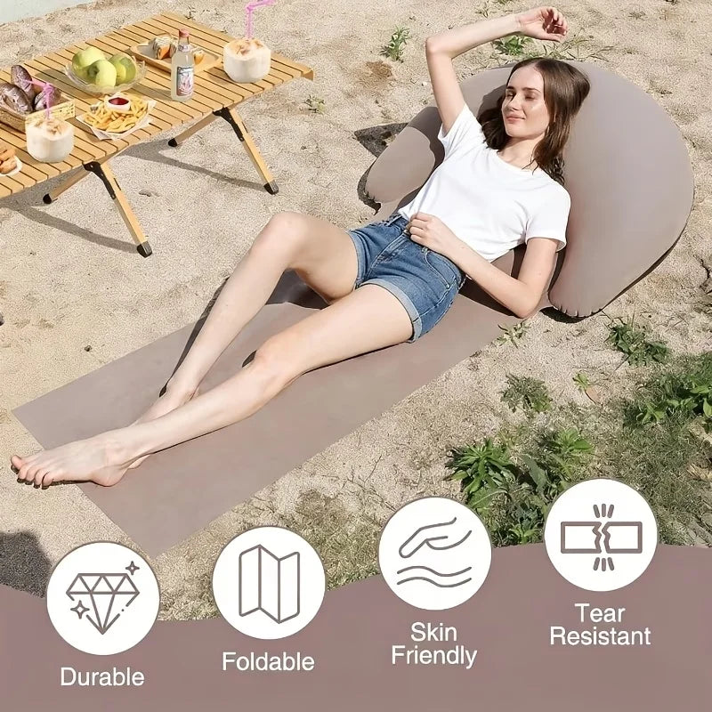 Beach Mat with Inflatable Headrest – Sand-Proof Foldable Camping & Picnic Mat