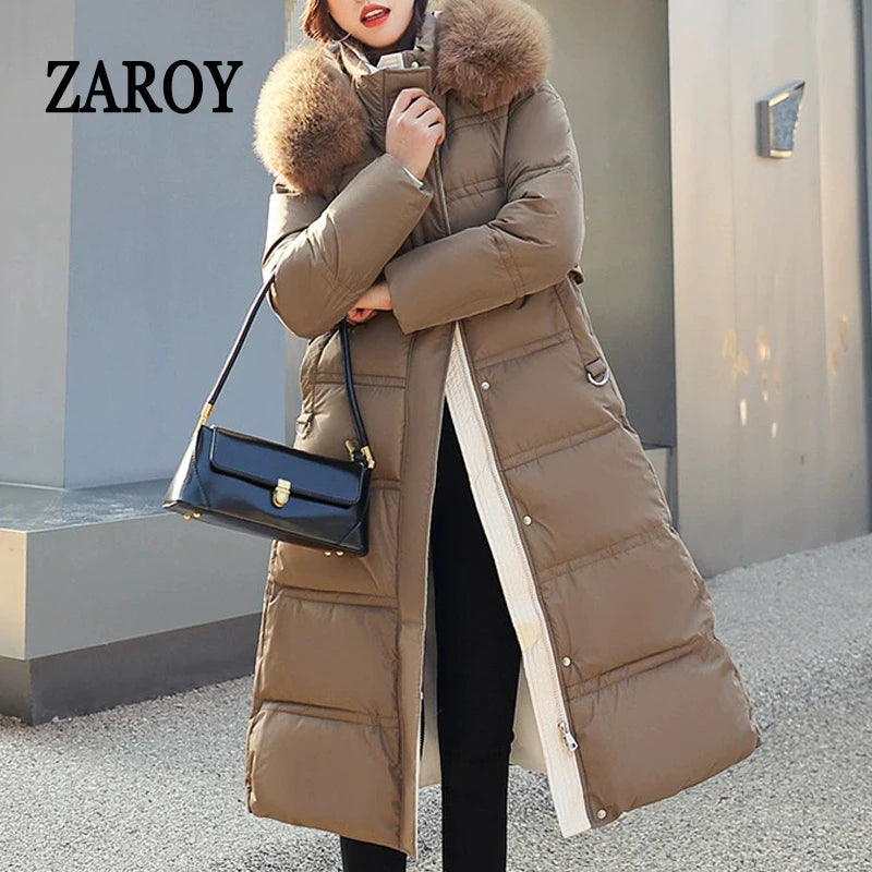 ZAROY Luxury Fur Hooded Parka – Women’s Long Winter Puffer Coat
