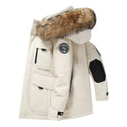Men’s 90% White Duck Down Parka – Thick Warm Winter Coat with Detachable Fur Collar