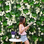 40X60cm 3D Artificial Green Plant Wall Panel – Realistic Grass Flower Wall Background Decor for Wedding, Garden & Outdoor Events
