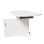 Table de salle à manger ovale extensible, peu encombrante et multifonctionnelle avec rangement – Blanc avec poignées argentées
