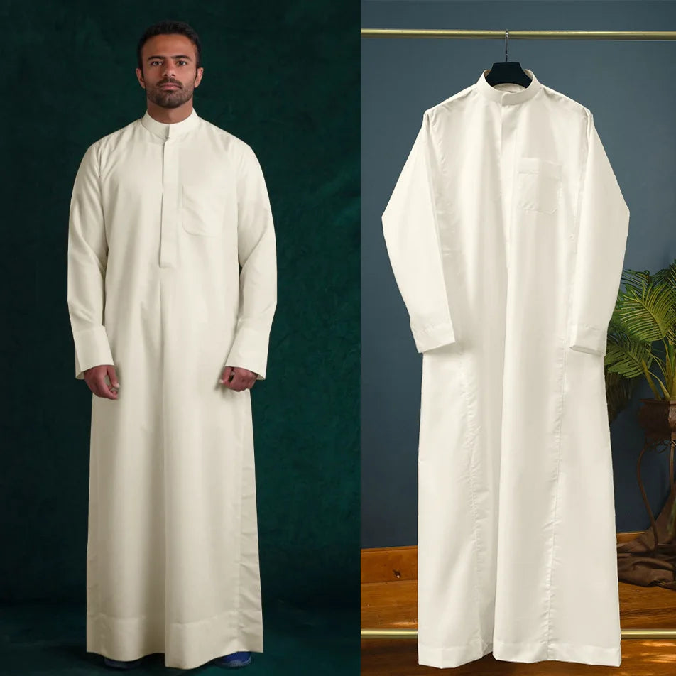 Muslim Men’s Zipper Jubba Thobe – Ethnic Kimono-Style Robe for Daily and Formal Wear