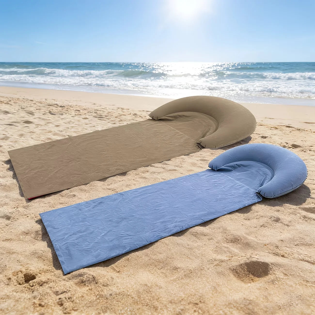Beach Mat with Inflatable Headrest – Sand-Proof Foldable Camping & Picnic Mat