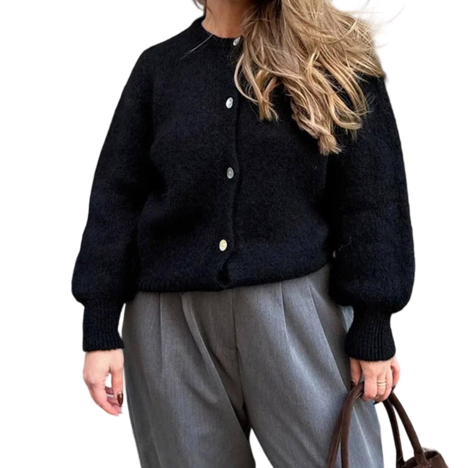 Gilet court en tricot vintage à col rond Y2K pour femme – Chandail boutonné