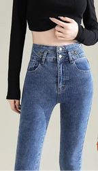 Winter Women’s Chic Fleece-Lined Straight Jeans – Warm High Waist Denim Pants