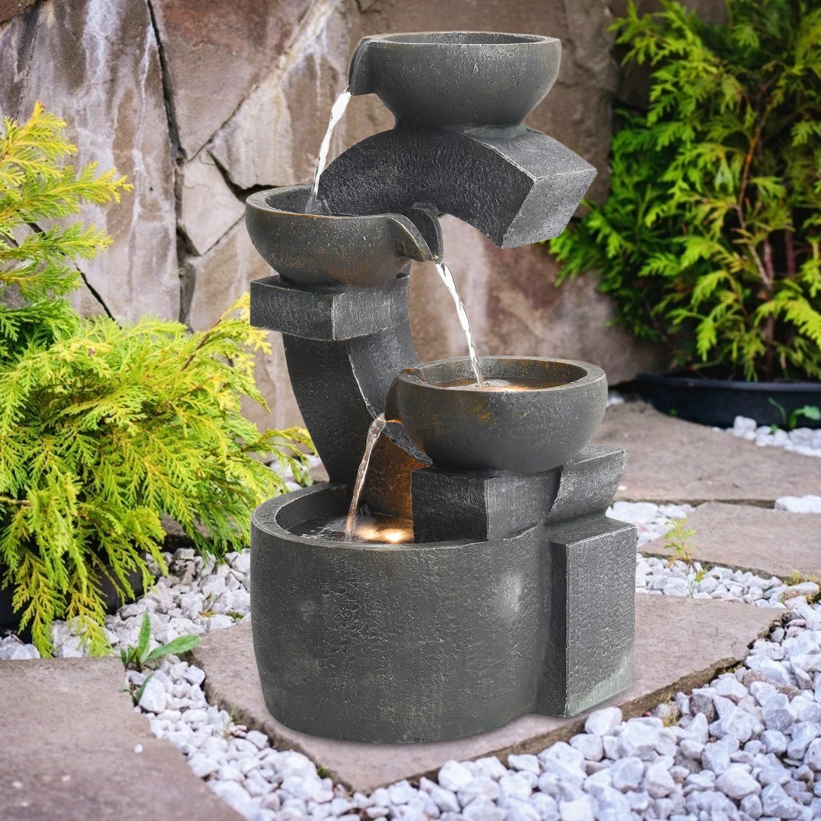 Outdoor Freestanding Water Fountain – Garden LED Waterfall Feature with Pump
